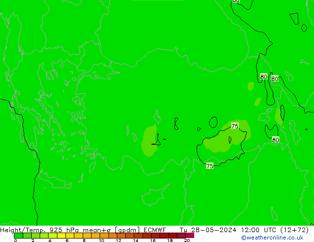 Height/Temp. 925 hPa ECMWF Tu 28.05.2024 12 UTC