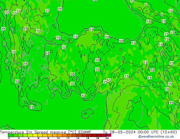 Temperature 2m Spread ECMWF Tu 28.05.2024 00 UTC