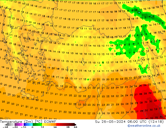 карта температуры ECMWF Вс 26.05.2024 06 UTC