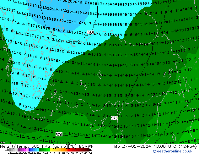 Height/Temp. 500 hPa ECMWF Po 27.05.2024 18 UTC