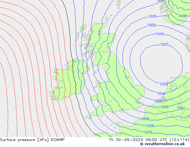 pression de l'air ECMWF jeu 30.05.2024 06 UTC