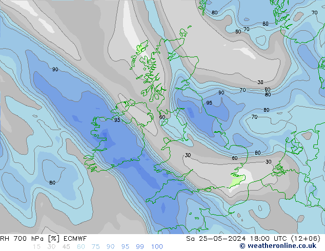 RH 700 hPa ECMWF  25.05.2024 18 UTC