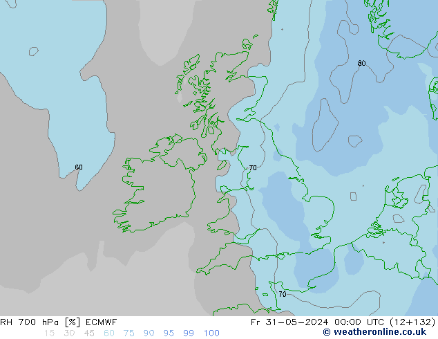 RH 700 hPa ECMWF Fr 31.05.2024 00 UTC