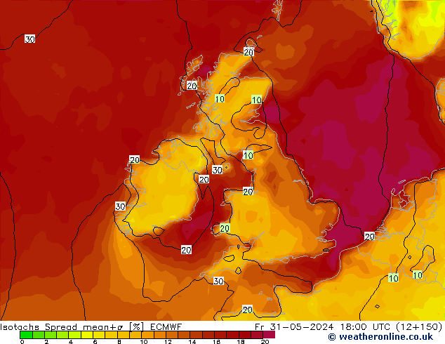 Isotachs Spread ECMWF пт 31.05.2024 18 UTC