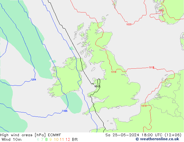 High wind areas ECMWF  25.05.2024 18 UTC