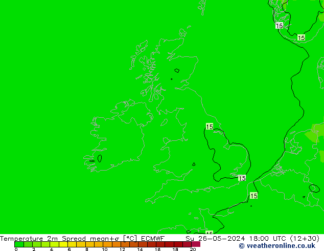 Temperatura 2m Spread ECMWF dom 26.05.2024 18 UTC