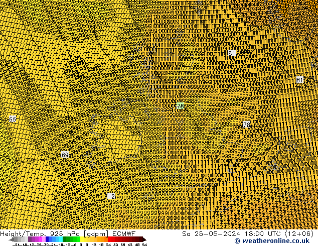 Geop./Temp. 925 hPa ECMWF sáb 25.05.2024 18 UTC