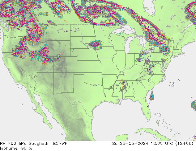 RH 700 hPa Spaghetti ECMWF So 25.05.2024 18 UTC