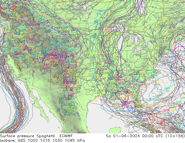 Presión superficial Spaghetti ECMWF sáb 01.06.2024 00 UTC