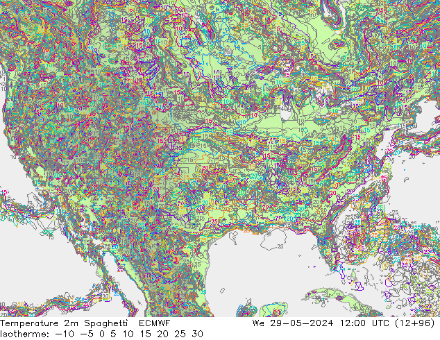 Temperatura 2m Spaghetti ECMWF mer 29.05.2024 12 UTC