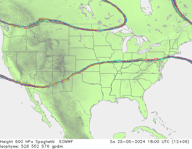 Geop. 500 hPa Spaghetti ECMWF sáb 25.05.2024 18 UTC