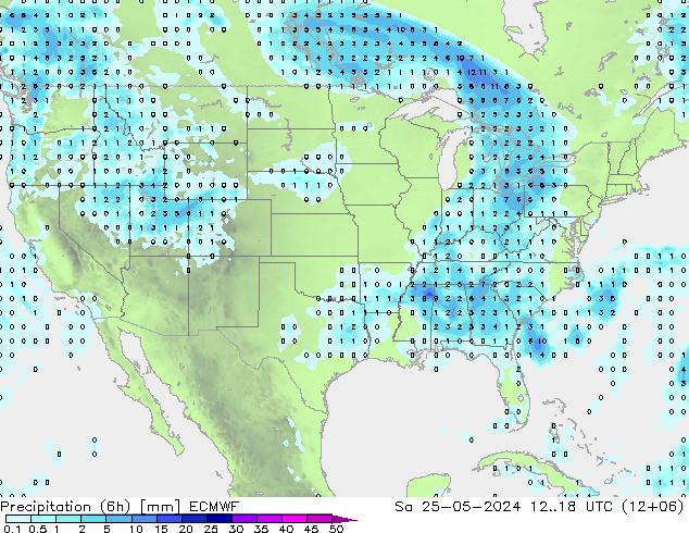Precipitación (6h) ECMWF sáb 25.05.2024 18 UTC