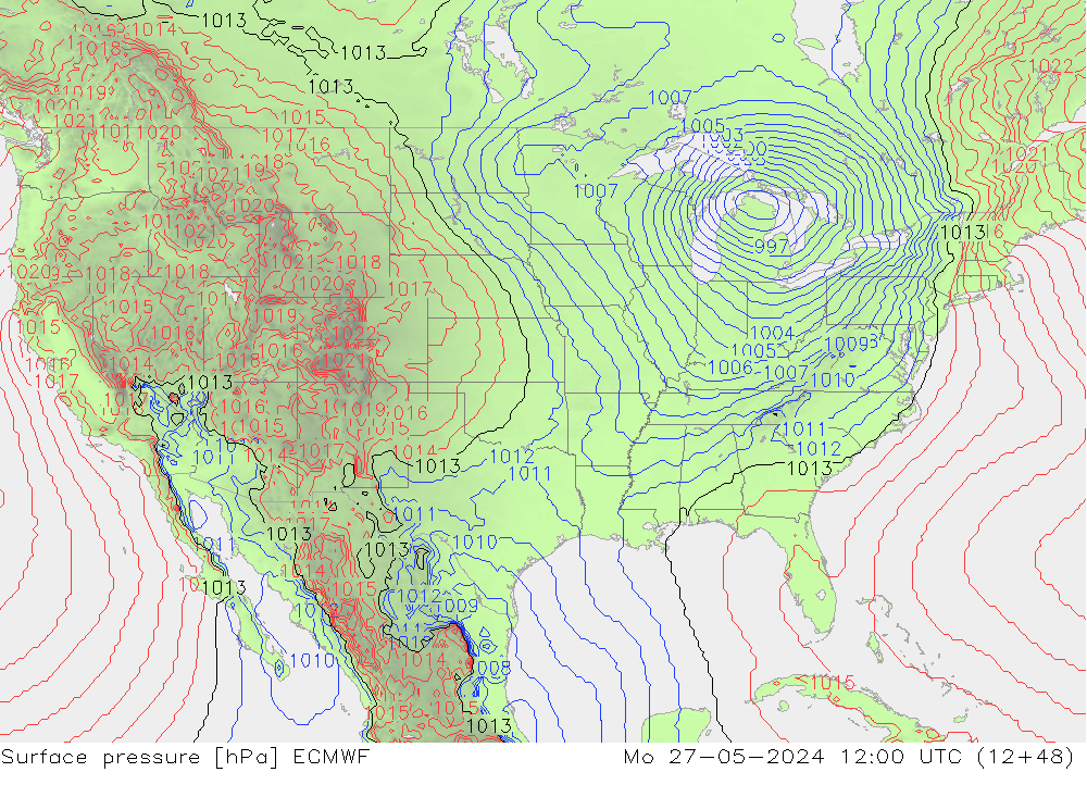 Atmosférický tlak ECMWF Po 27.05.2024 12 UTC