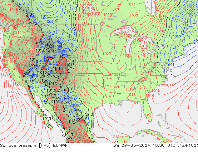 Luchtdruk (Grond) ECMWF wo 29.05.2024 18 UTC