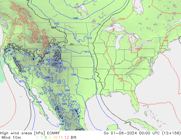 High wind areas ECMWF сб 01.06.2024 00 UTC