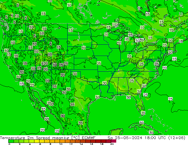 Temperature 2m Spread ECMWF So 25.05.2024 18 UTC