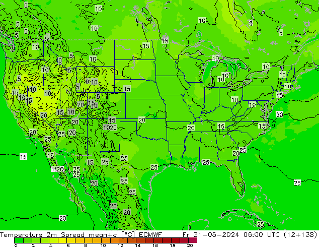 Temperatura 2m Spread ECMWF ven 31.05.2024 06 UTC