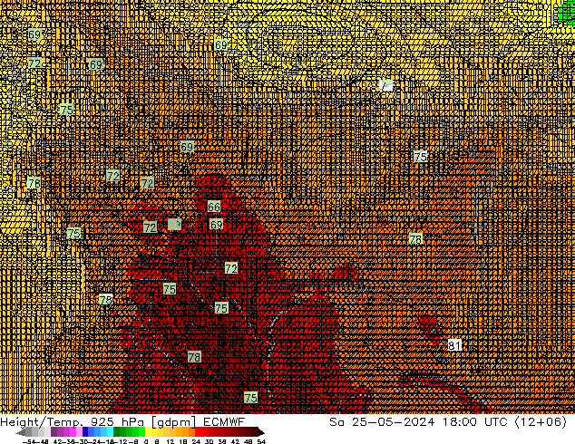 Height/Temp. 925 hPa ECMWF Sáb 25.05.2024 18 UTC