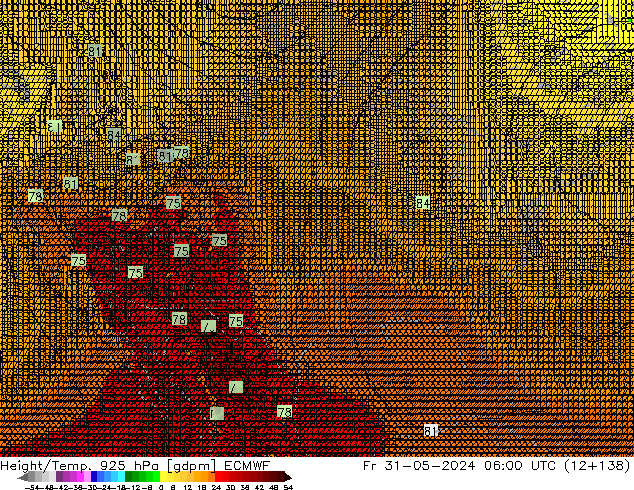 Hoogte/Temp. 925 hPa ECMWF vr 31.05.2024 06 UTC