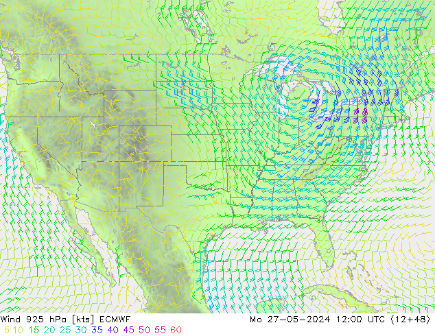 Wind 925 hPa ECMWF Po 27.05.2024 12 UTC