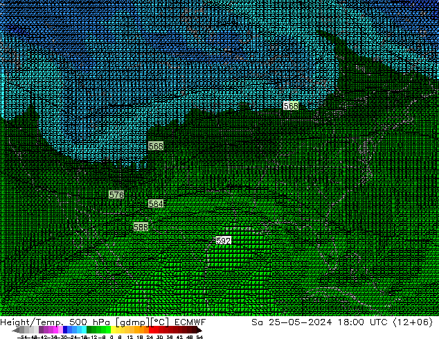 Height/Temp. 500 hPa ECMWF Sa 25.05.2024 18 UTC