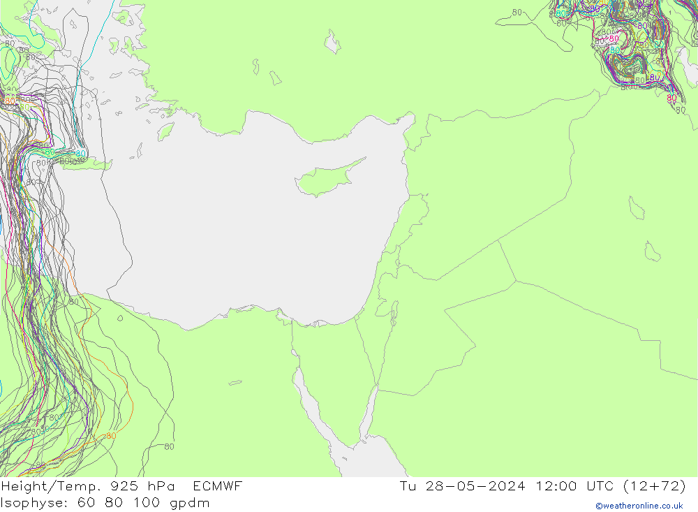 Height/Temp. 925 hPa ECMWF Tu 28.05.2024 12 UTC