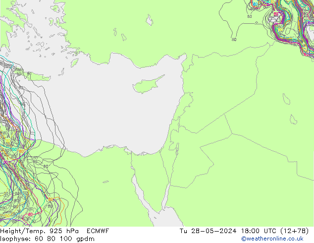 Height/Temp. 925 hPa ECMWF Tu 28.05.2024 18 UTC