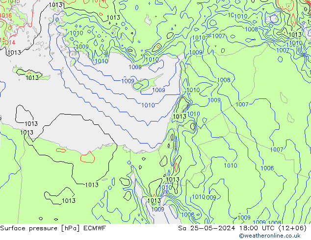 Presión superficial ECMWF sáb 25.05.2024 18 UTC