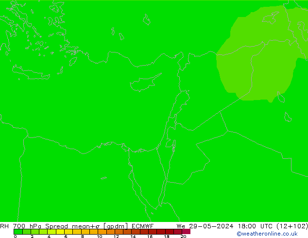 RH 700 гПа Spread ECMWF ср 29.05.2024 18 UTC