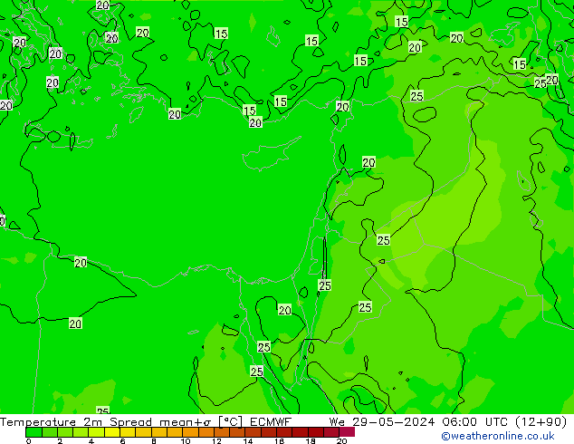 Sıcaklık Haritası 2m Spread ECMWF Çar 29.05.2024 06 UTC