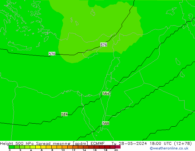 Hoogte 500 hPa Spread ECMWF di 28.05.2024 18 UTC