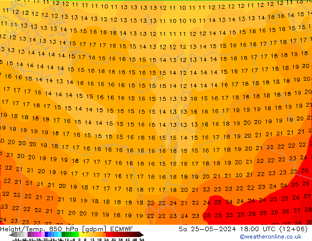 Yükseklik/Sıc. 850 hPa ECMWF Cts 25.05.2024 18 UTC