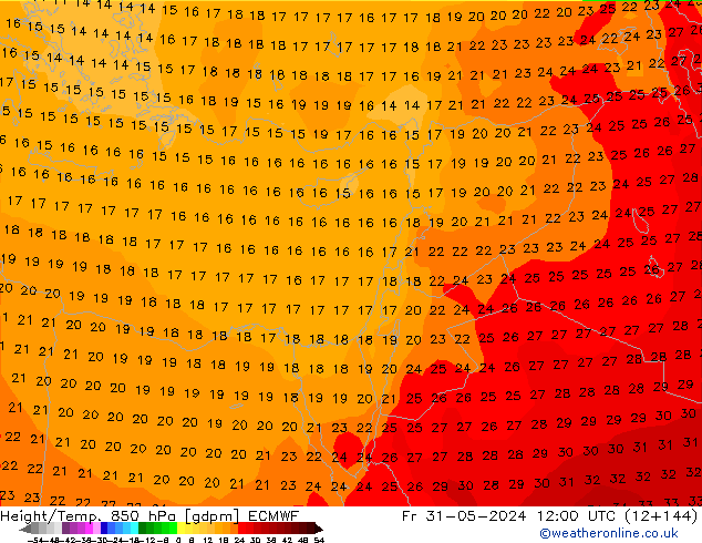 Height/Temp. 850 hPa ECMWF Pá 31.05.2024 12 UTC