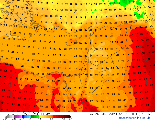 Temperatura (2m) ECMWF Dom 26.05.2024 06 UTC