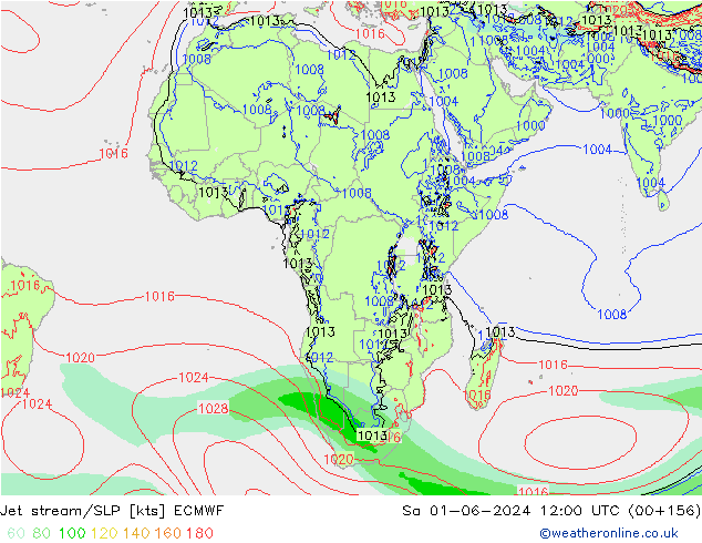 Jet stream/SLP ECMWF Sa 01.06.2024 12 UTC