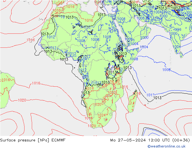 Bodendruck ECMWF Mo 27.05.2024 12 UTC