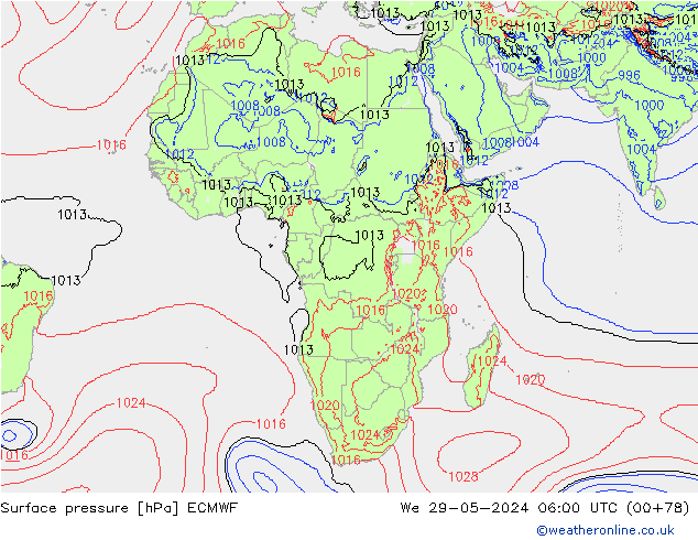 Atmosférický tlak ECMWF St 29.05.2024 06 UTC