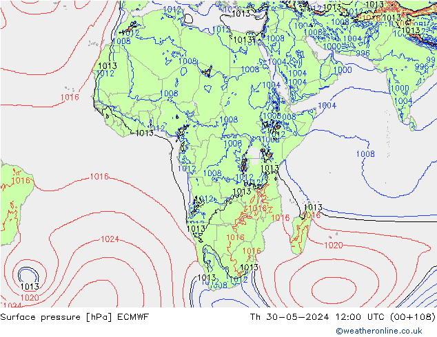 Surface pressure ECMWF Th 30.05.2024 12 UTC