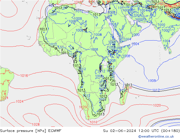 Surface pressure ECMWF Su 02.06.2024 12 UTC