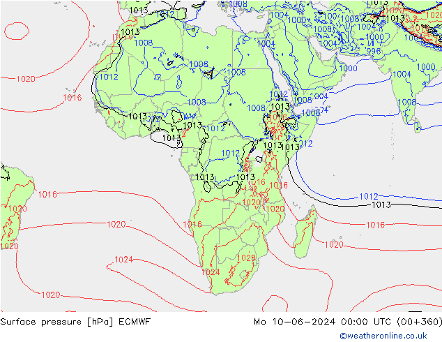 Surface pressure ECMWF Mo 10.06.2024 00 UTC