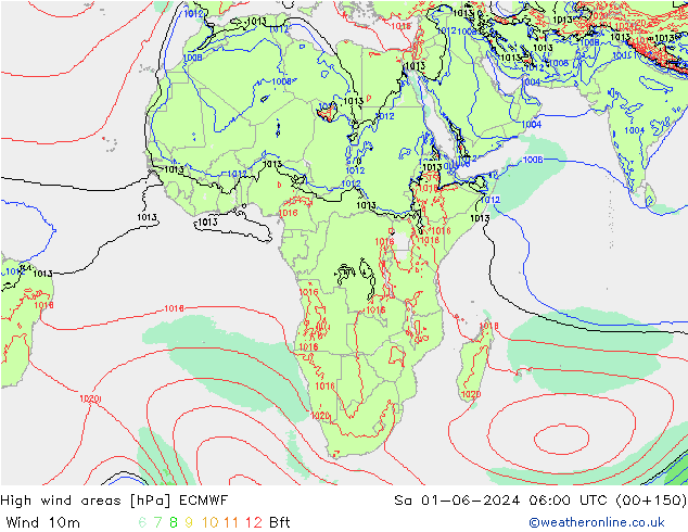 High wind areas ECMWF Sáb 01.06.2024 06 UTC