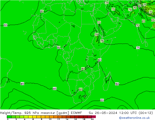 Géop./Temp. 925 hPa ECMWF dim 26.05.2024 12 UTC