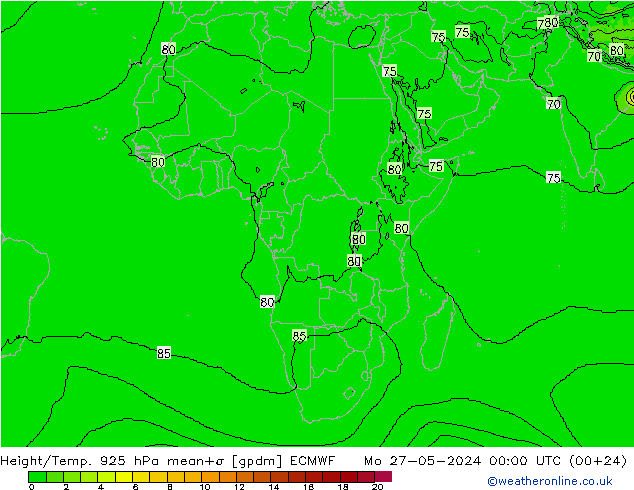 Height/Temp. 925 hPa ECMWF Mo 27.05.2024 00 UTC