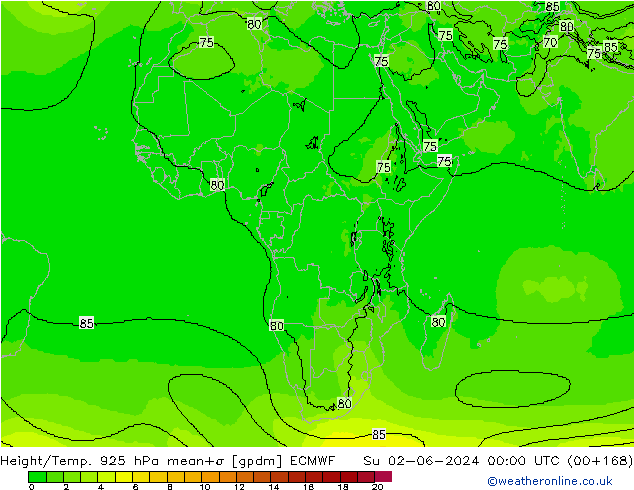 Height/Temp. 925 hPa ECMWF Su 02.06.2024 00 UTC