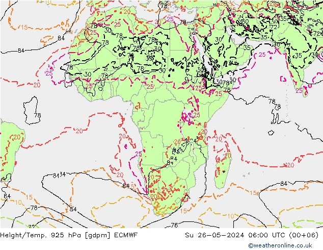 Géop./Temp. 925 hPa ECMWF dim 26.05.2024 06 UTC