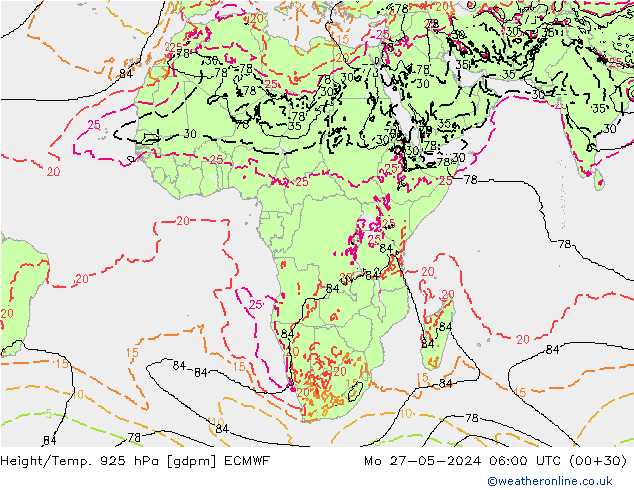 Hoogte/Temp. 925 hPa ECMWF ma 27.05.2024 06 UTC