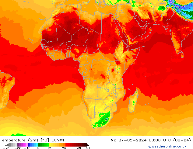 Temperatuurkaart (2m) ECMWF ma 27.05.2024 00 UTC