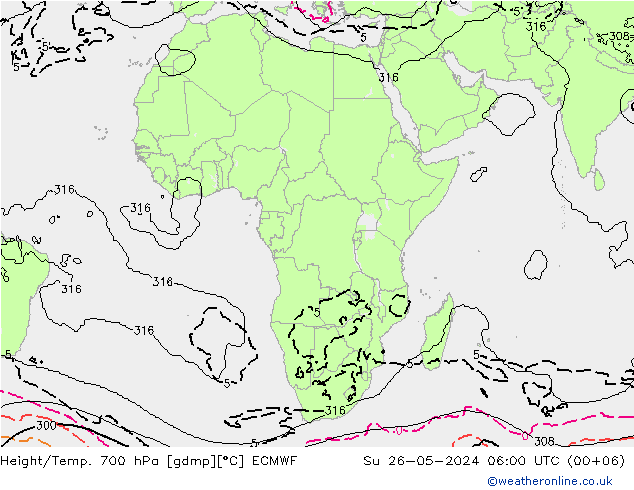 Height/Temp. 700 гПа ECMWF Вс 26.05.2024 06 UTC