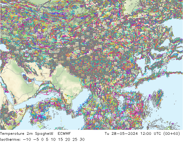 карта температуры Spaghetti ECMWF вт 28.05.2024 12 UTC