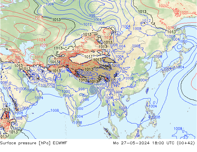 Presión superficial ECMWF lun 27.05.2024 18 UTC